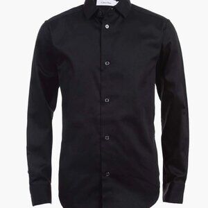 CALVIN KLEIN || Big Boys Long Sleeve Sateen Dress Black Shirt - Size 18 - NWT